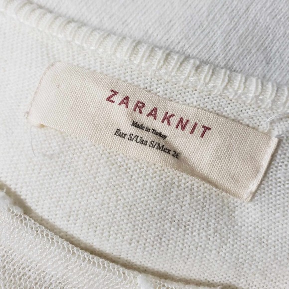 ZaraKnit size Small Cream Knit with White Lace Trim Knit Sweater - Picture 5 of 7